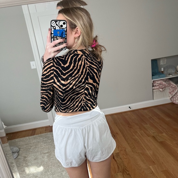 Zebra Printed Long Sleeve Mock Neck Long Sleeve Crop Top - Picture 3 of 8